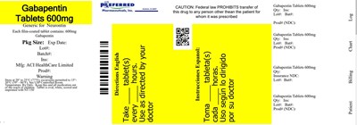 Gabapentin Tablets 600mg (Containerlabel 600mg Strides)